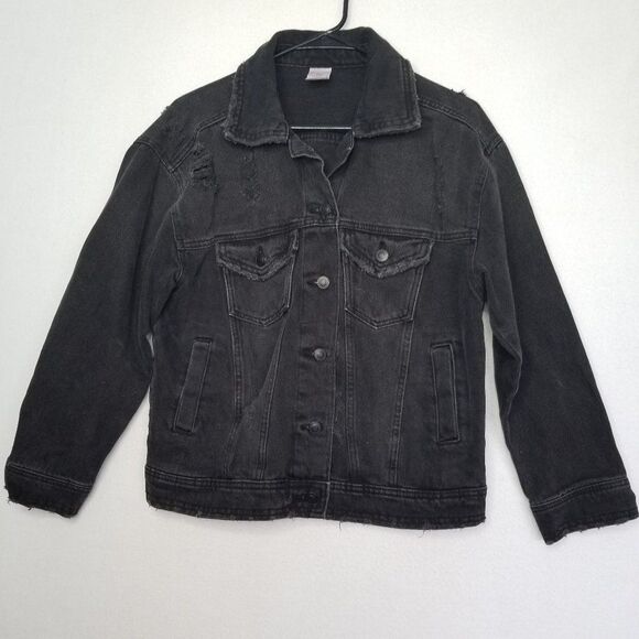 Rugged Biker Grungy Distressed Black Jean Jacket Size Sm (3/5) - Picture 1 of 11